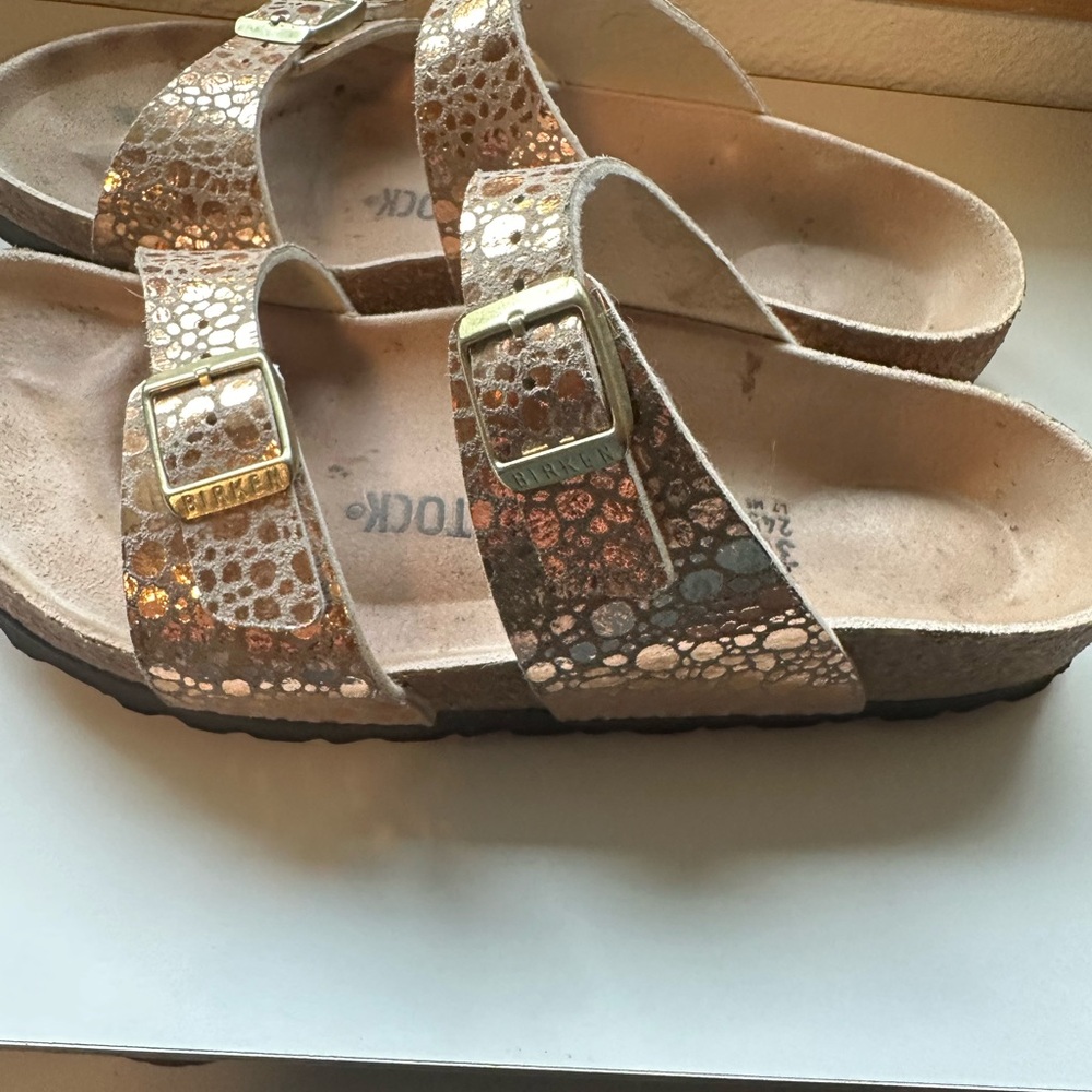 Birkenstock Gold and Tan Textured Sandals